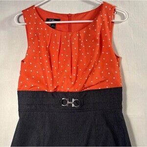 AGB Women’s  Dress size 6 Sleeveless Denim Skirt Orange White Polka Dot